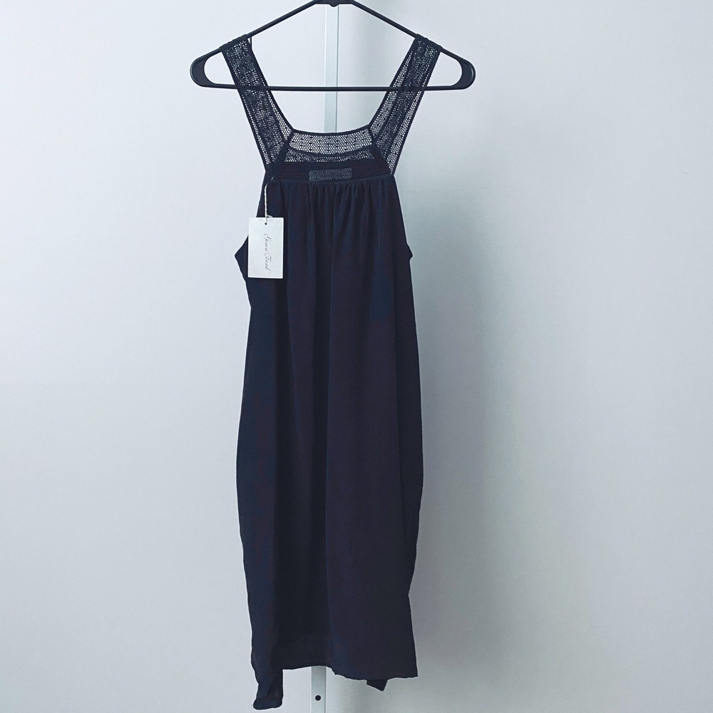 Geren Ford Silk Office Siren Dainty Ethereal Crochet Strap Shift Dress XS Black